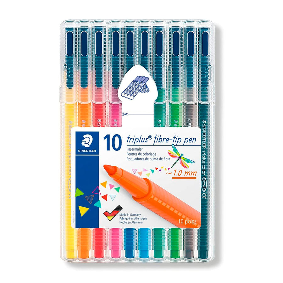 STAEDTLER Triplus Color - Estuche con 10 Rotuladores de Colores con Punta de Fibra