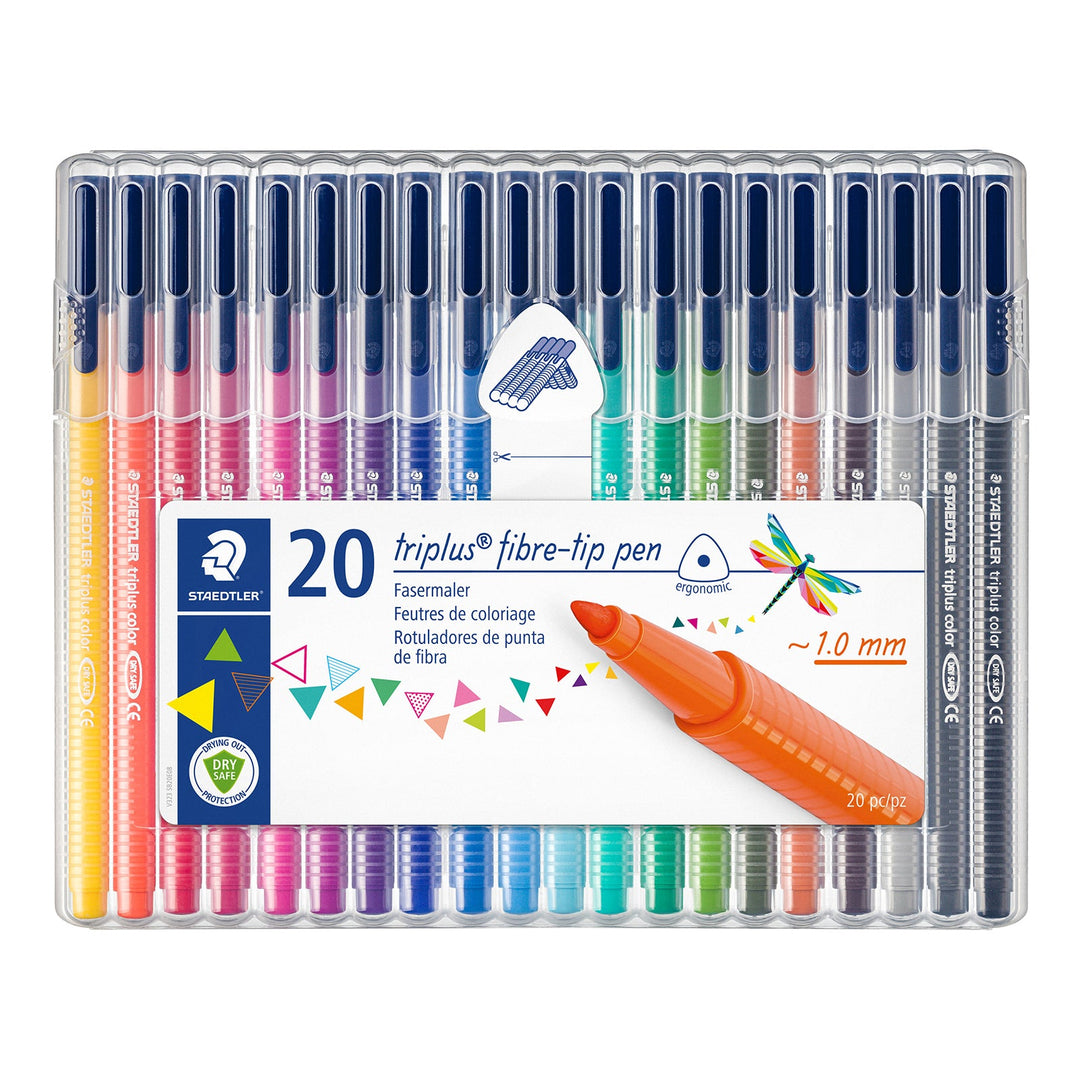STAEDTLER Triplus Color - Estuche con 20 Rotuladores de Colores Brillantes. Punta de Fibra