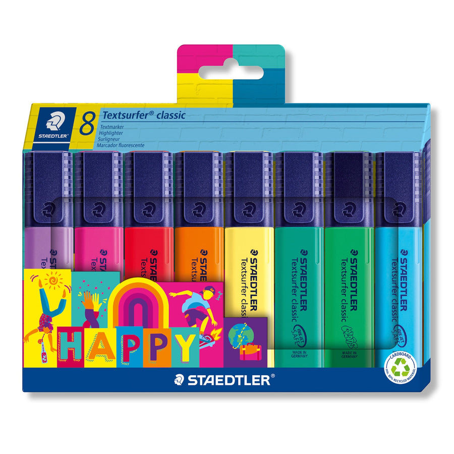 STAEDTLER Happy - Caja de 8 Marcadores Fluorescentes Textsurfer Classic con Punta Pincel