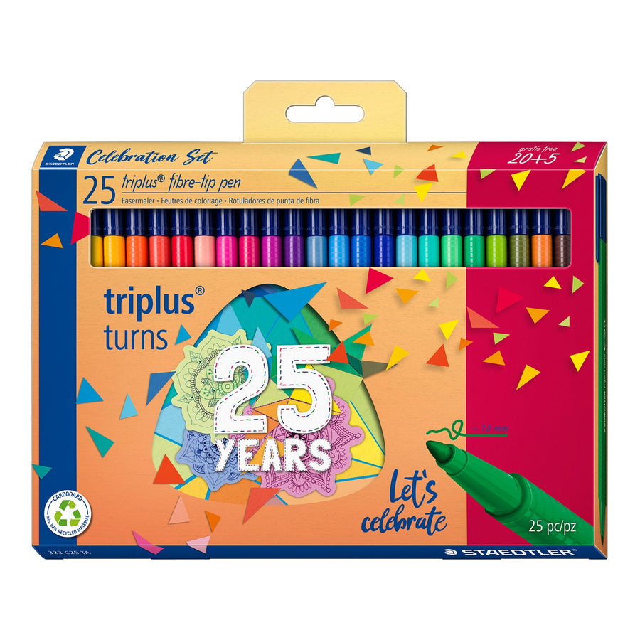 STAEDTLER Triplus Color - Estuche de 25 Rotuladores de Colores con Punta de Fibra