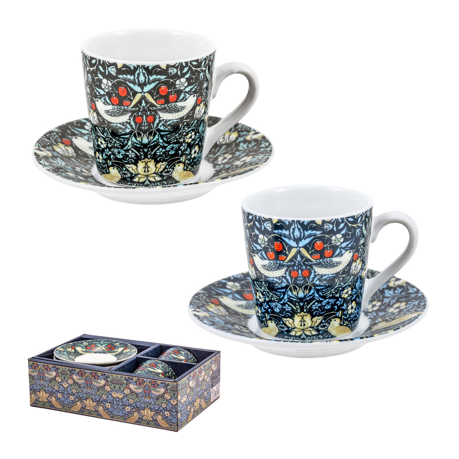 JAVIER William Morris - Juego de 2 Tazas para Café con Platos incluidos Ideal para Regalo