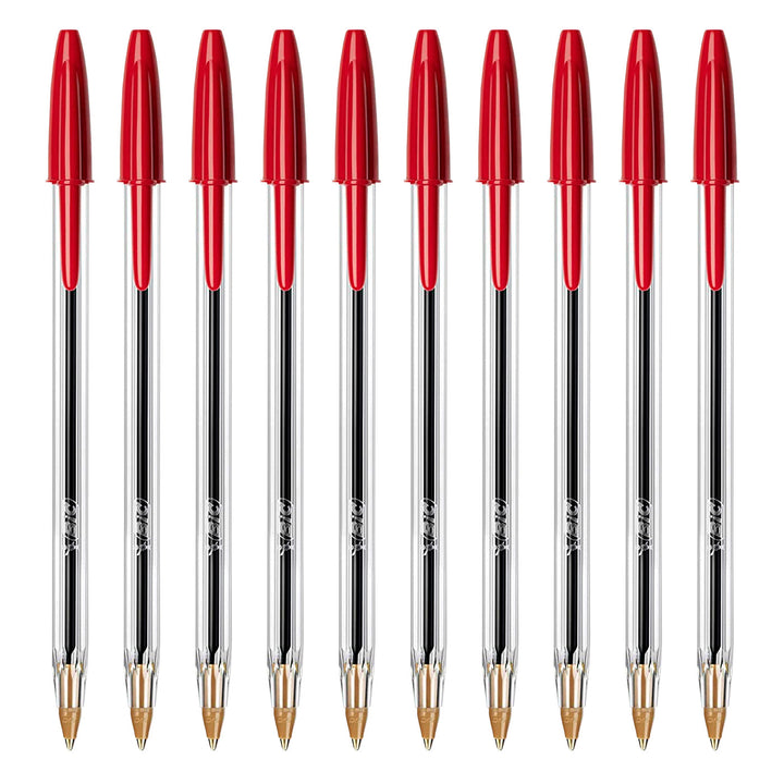 BIC - Set de 10 Bolígrafos Cristal Original Medium de Tinta de Aceite. Rojo