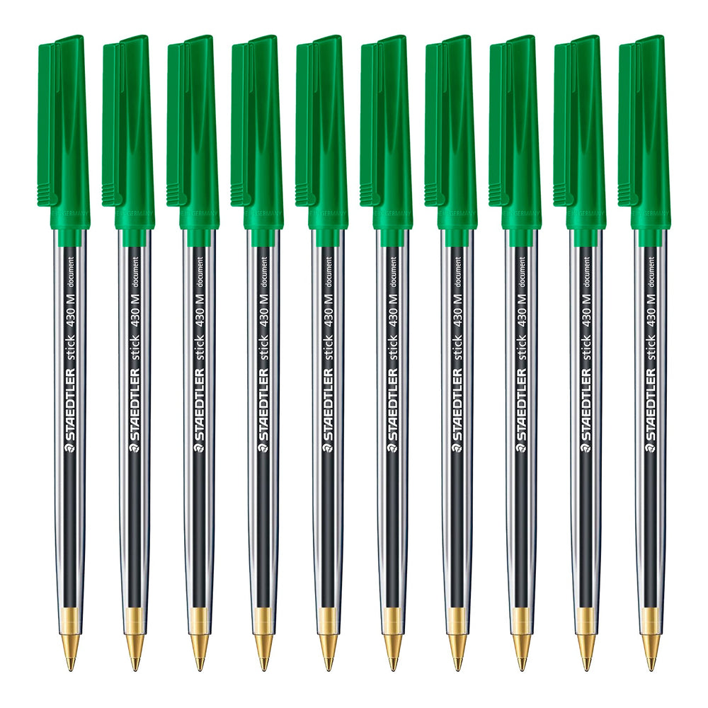 STAEDTLER - Caja de 50 Bolígrafos Stick 430 de Punta Media Color Verde