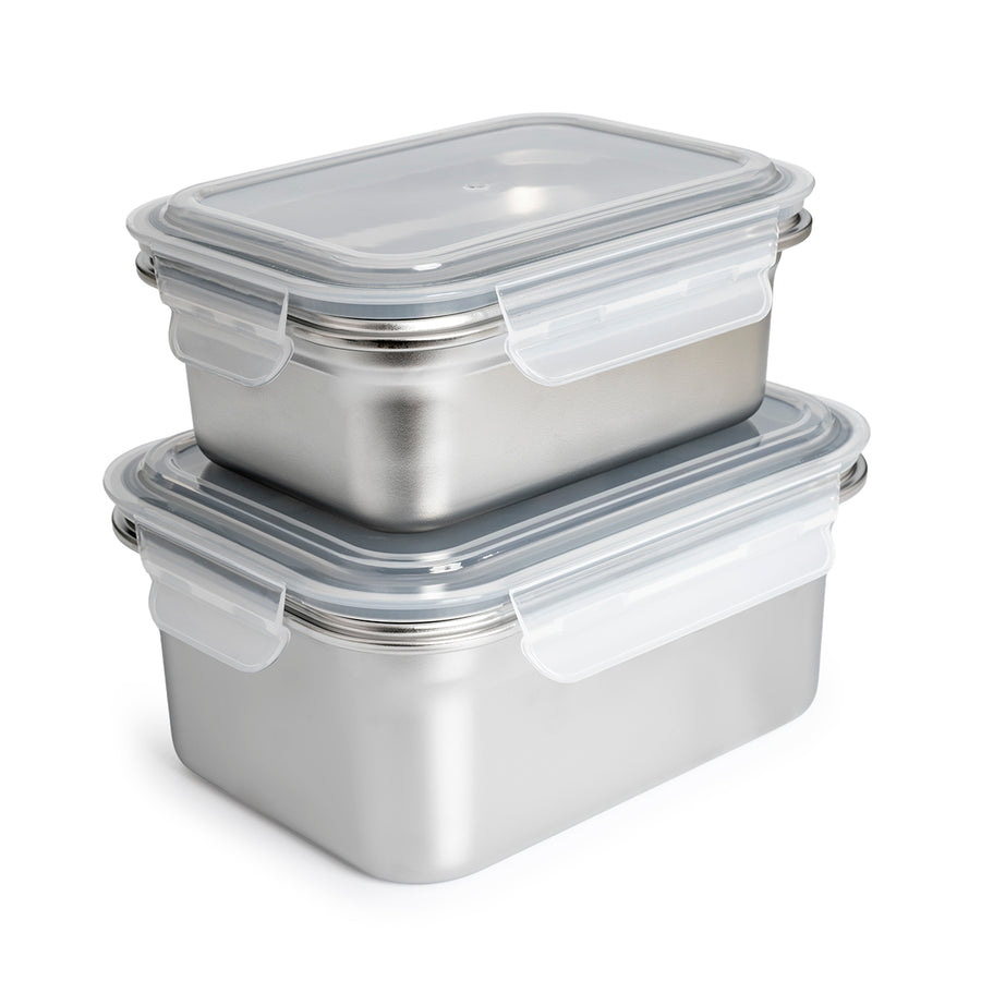 IBILI Keepklin - Lote de 2 Recipientes Rectangulares de 0.8L y 1.6L en Acero Apto Microondas