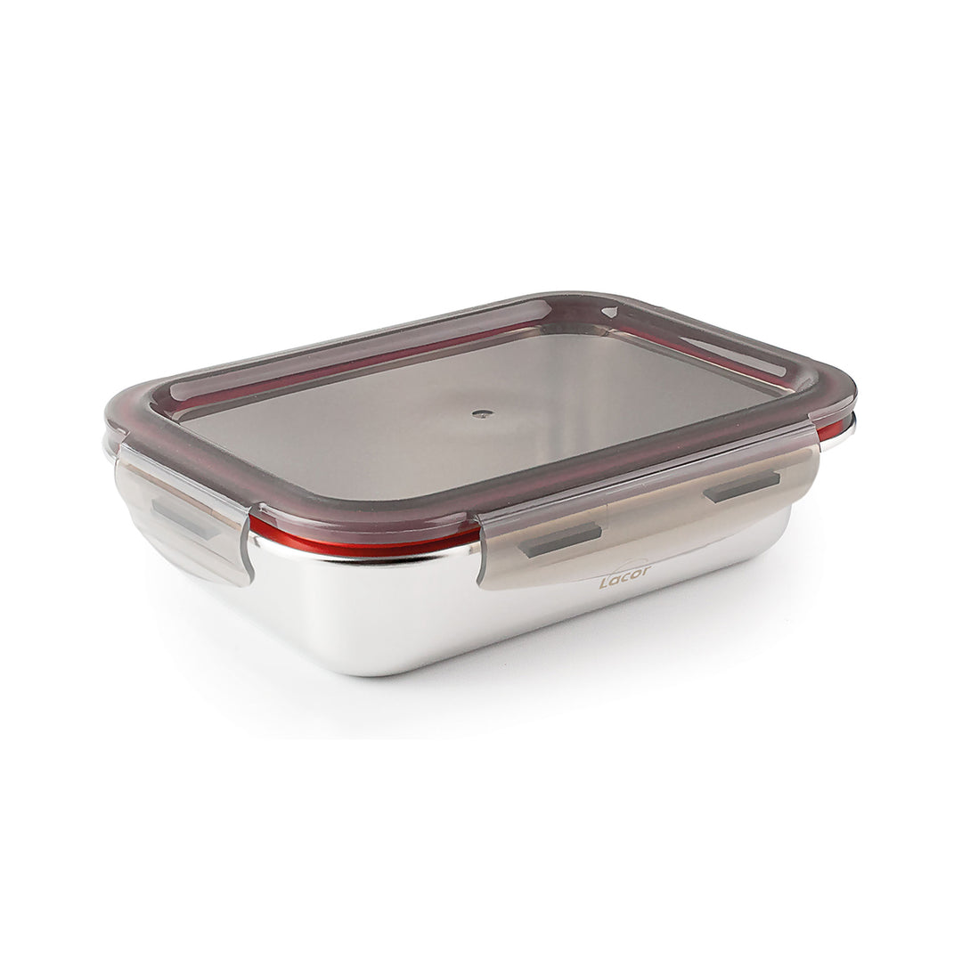 Lacor EcoInox - Recipiente Rectangular Bajo de 0.8L en Acero Inoxidable Apto Microondas