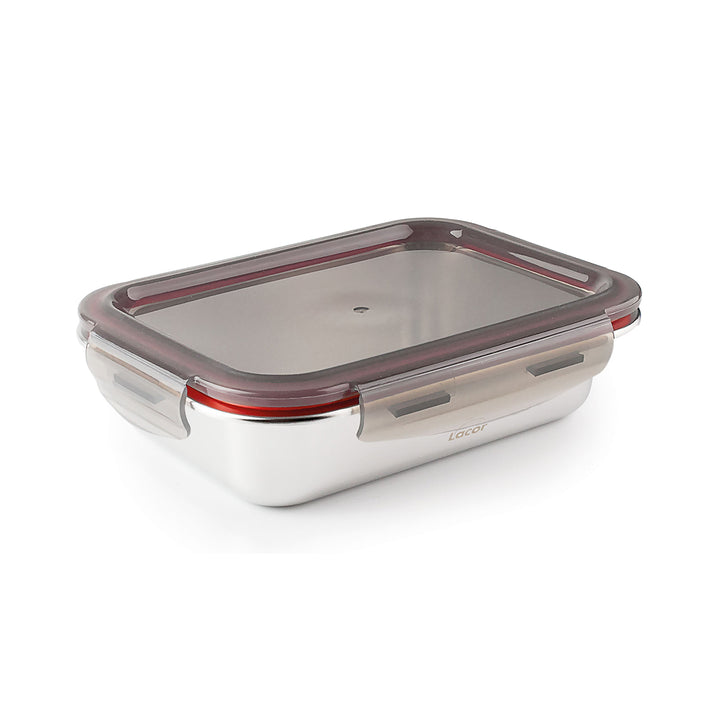 Lacor EcoInox - Recipiente Rectangular Bajo de 0.8L en Acero Inoxidable Apto Microondas
