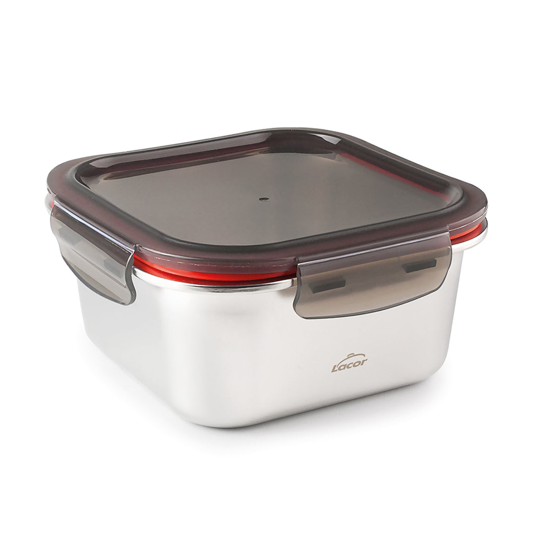 LACOR EcoInox - Recipiente Cuadrado de 1.5L en Acero Inoxidable Apto Microondas