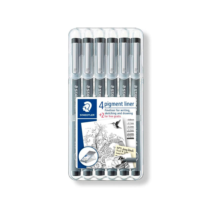 STAEDTLER Pigment Liner - Estuche de 6 Rotuladores Calibrados Fineliner. Negro