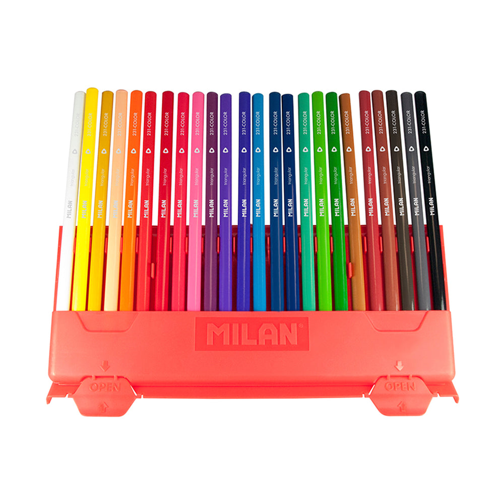 MILAN 0729324 - Estuche Flexible Flexibox 24 Lápices de Colores Triangulares, Madera Sostenible