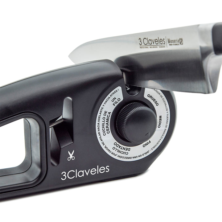 3 Claveles - Afilador Cuchillos y Tijeras de 7 Pasos Ergonómico. Diamante, Carburo y Cerámica