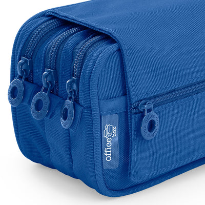 ColePack Pro -Estuche Triple de 3 Cremalleras con Material Escolar Incluido. Azul Oscuro