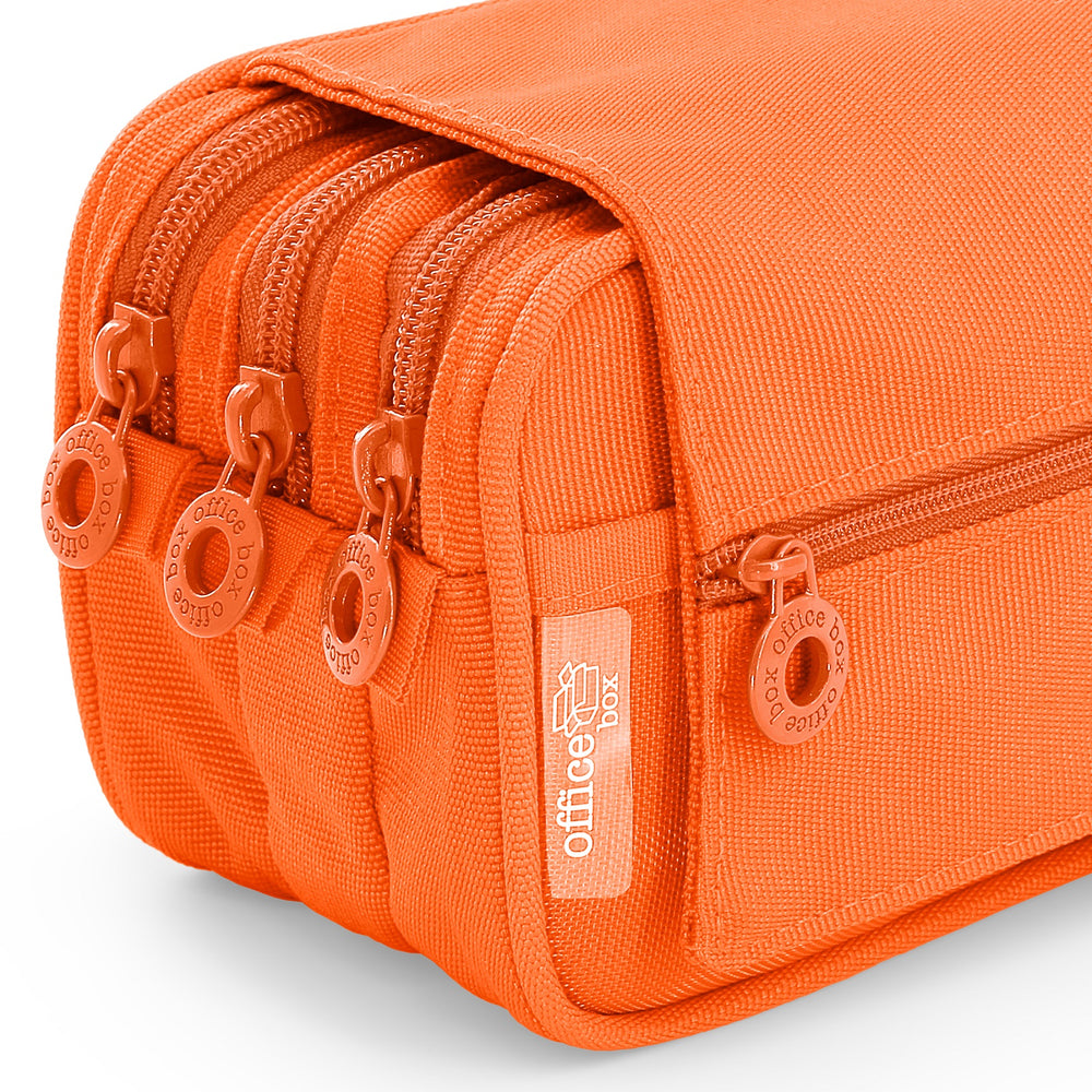 ColePack Pro - Estuche Triple de 3 Cremalleras con Material Escolar Incluido. Naranja