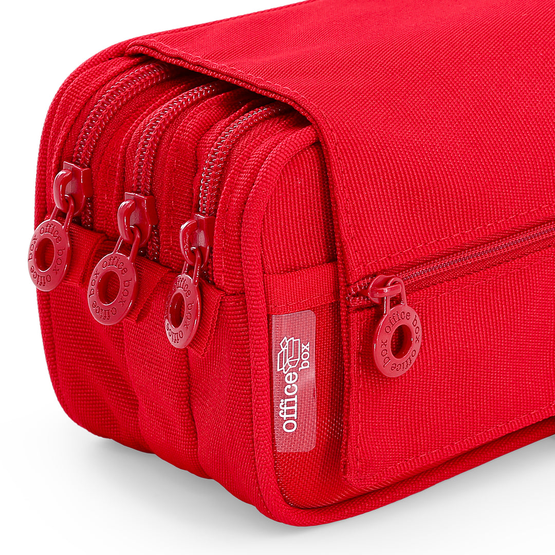 ColePack Eco - Estuche Triple de 3 Cremalleras con Material Escolar Incluido. Rojo