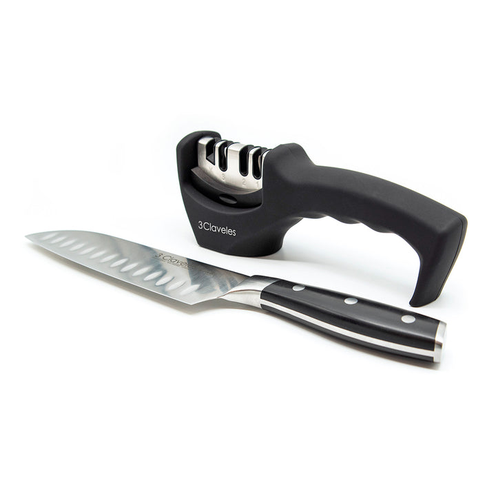 3 Claveles - Afilador Cuchillos y Tijeras 4 Pasos Ergonómico. Carburo Tungsteno  y Cerámica