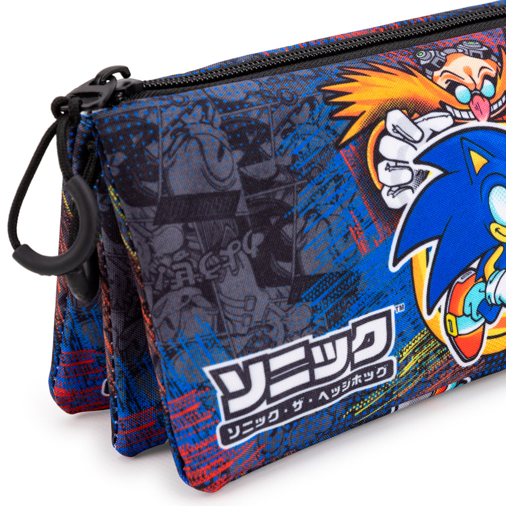 SONIC Checkpoint - Estuche Escolar Triple Portatodo con 2 Cremalleras. Azul