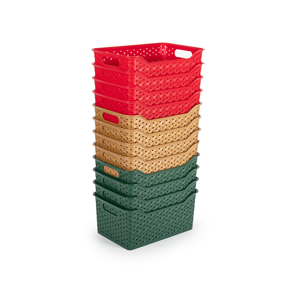 Plastic Forte Nature - Cesta Ordenación Rectangular 6L Ideal Navidad. Verde