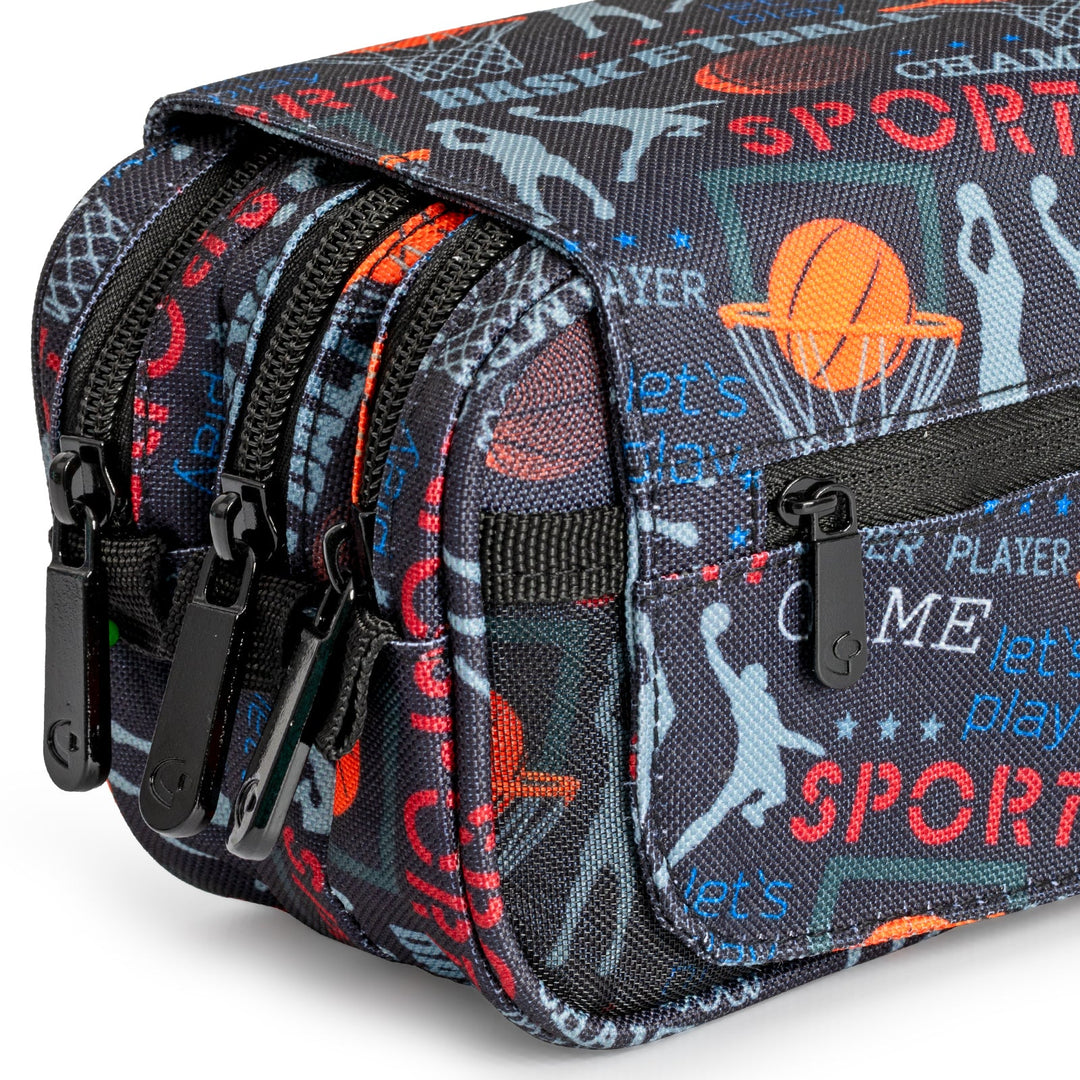 ColePack EcoDes - Estuche Triple de 3 Cremalleras con Material Escolar Incluido. Basket