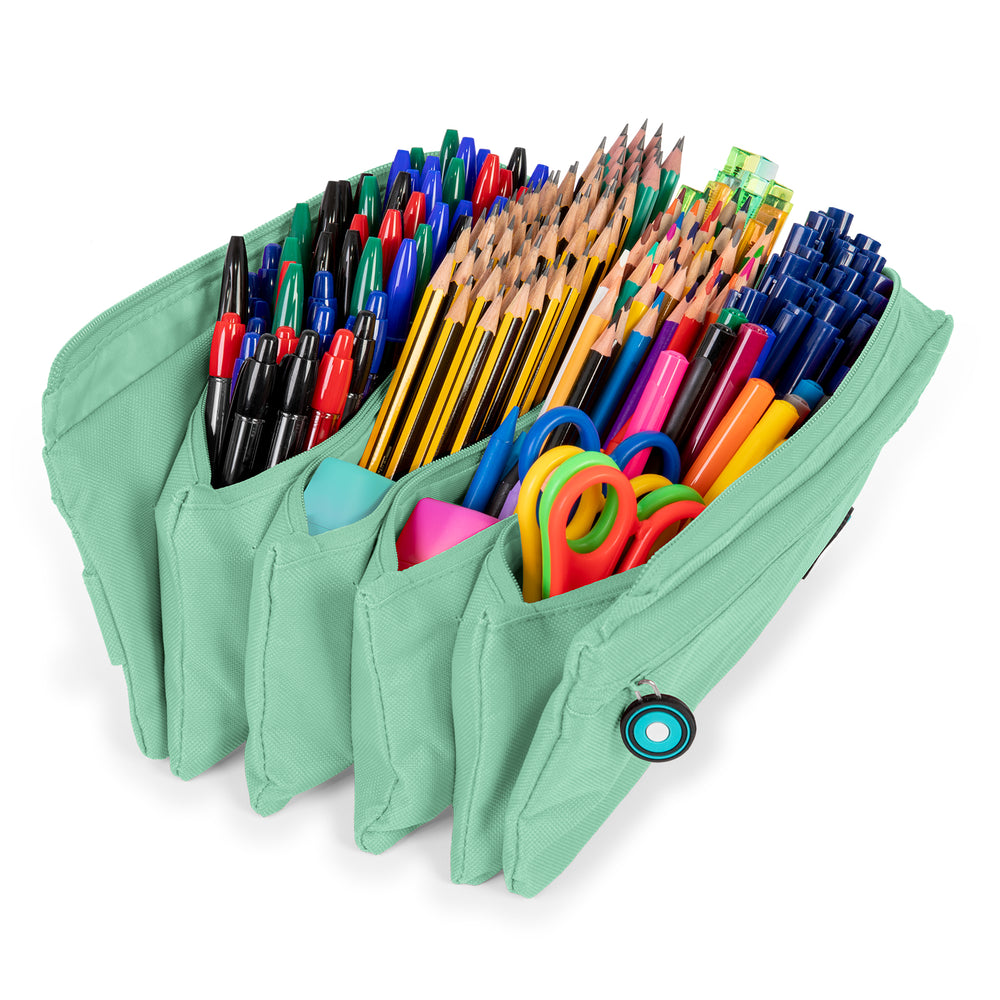 ColePack BitsBobs - Estuche Escolar Cuádruple de 4 Cremalleras y Material Incluido. Mint Soft