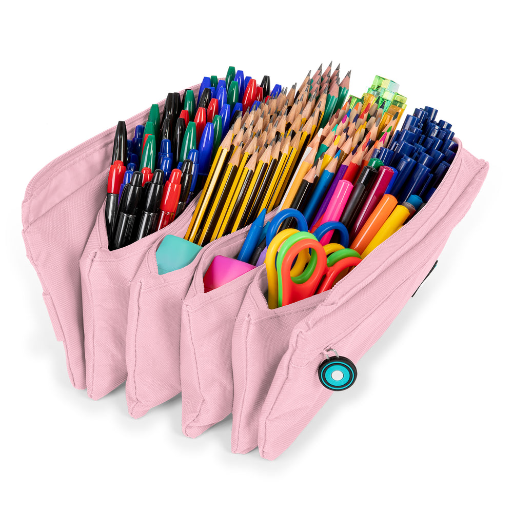 Grafoplás - Estuche Portatodo Cuádruple de Alta Capacidad para Material Escolar. Rosa Soft