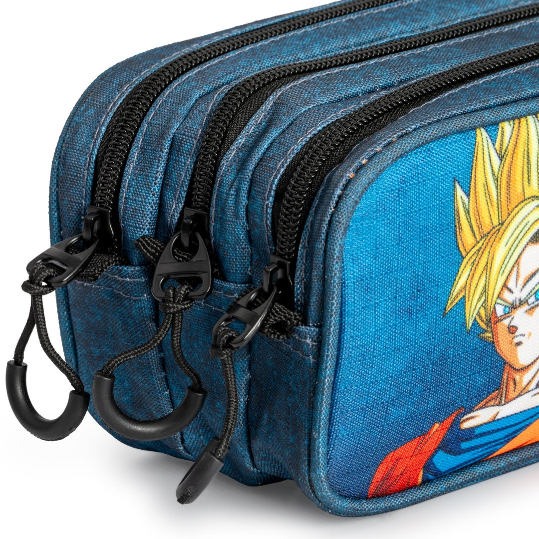 DRAGON BALL Warrior - Estuche Escolar Triple Portatodo Tres Cremalleras TRICK FAN Azul