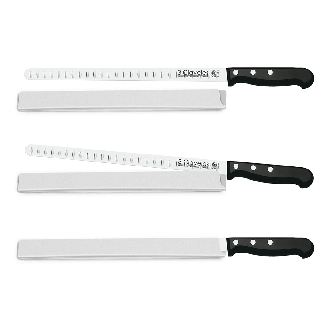 3 Claveles Gourmet - Kit Profesional de Cuchillo Jamonero Deshuesadores Chaira y Funda