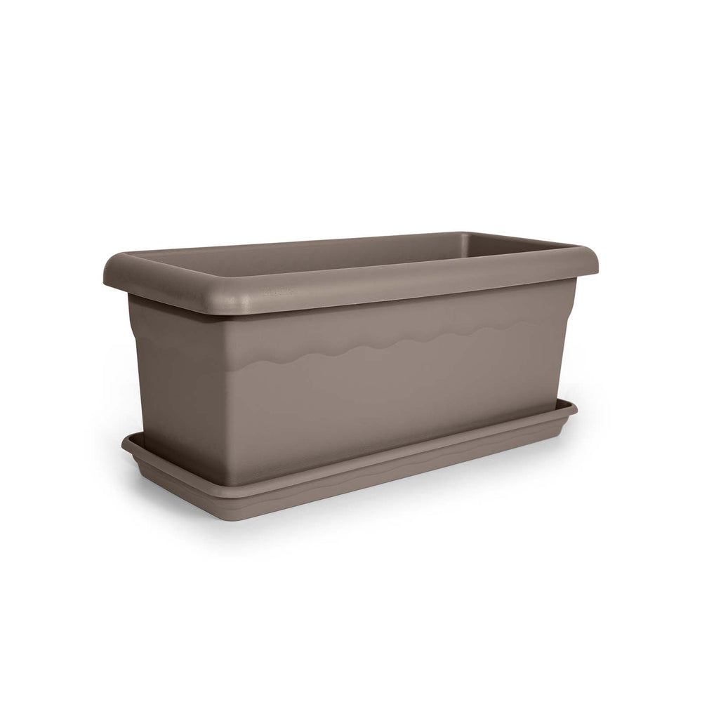 Plastiken TERRA - Set de 4 Jardineras con Platos Incluidos. Medida 50 cm 14L. Taupe