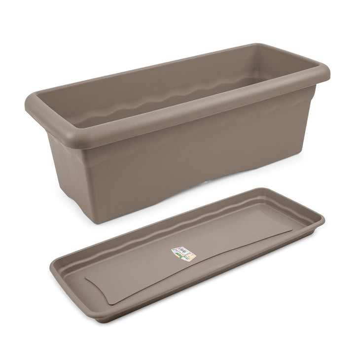 Plastiken TERRA - Jardinera Rectangular 60 cm 22L con Plato Incluido. Taupe