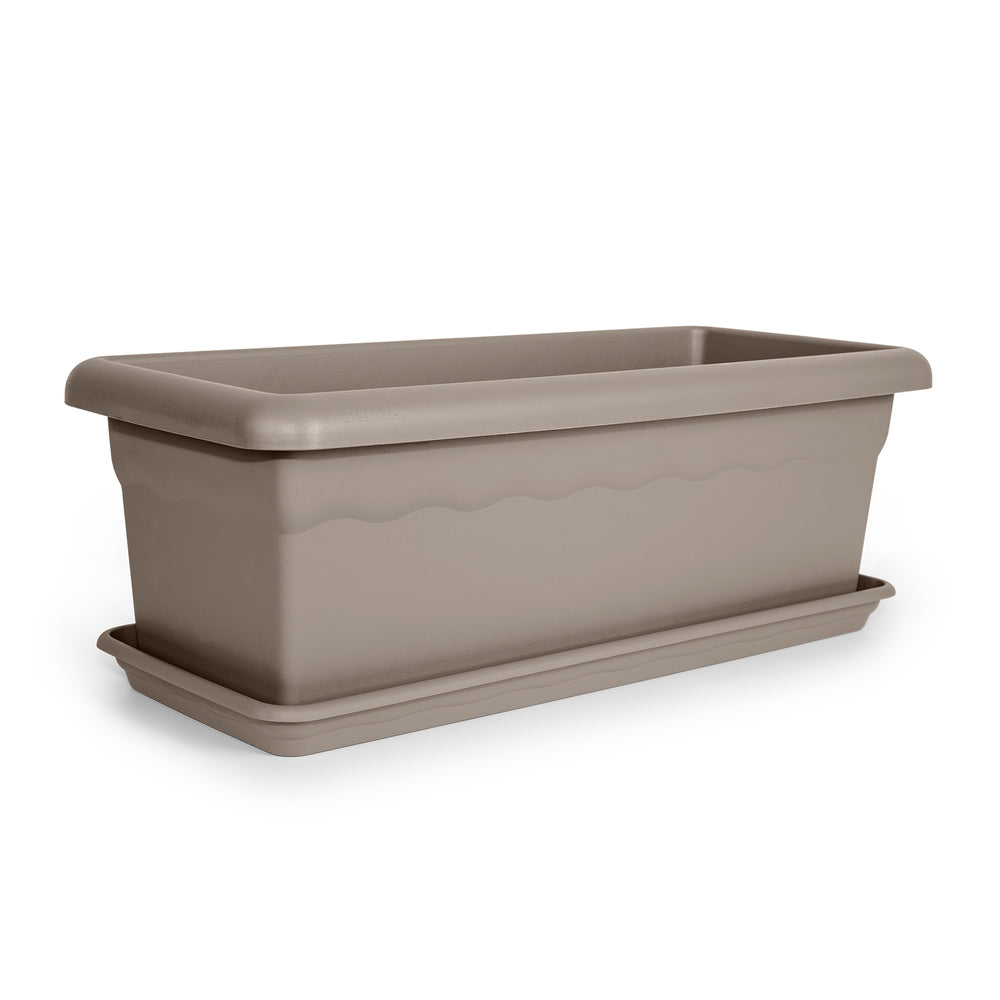 Plastiken TERRA - Set de 4 Jardineras con Platos Incluidos. Medida 60 cm 22L. Taupe