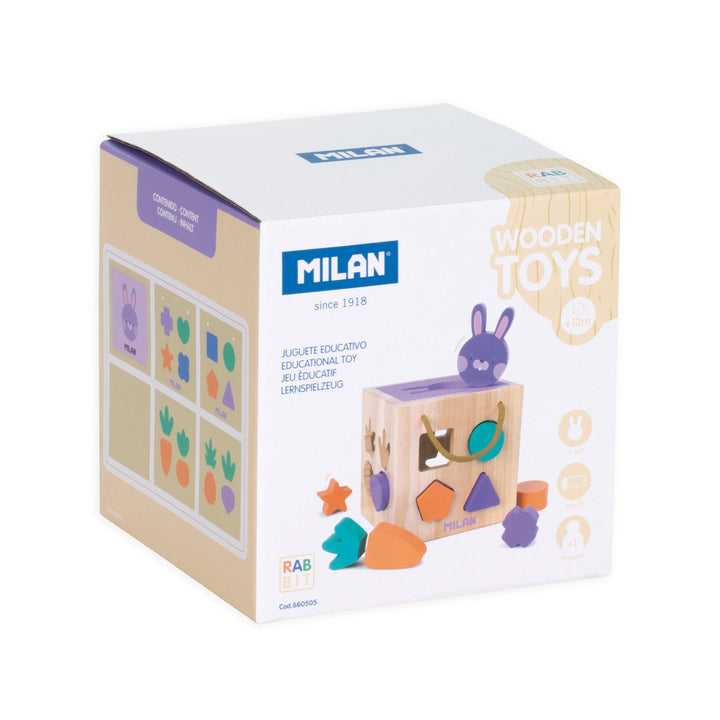 MILAN Rabbit - Juguete Educativo de Madera Cubo Encajar Piezas. Edad 12 Meses