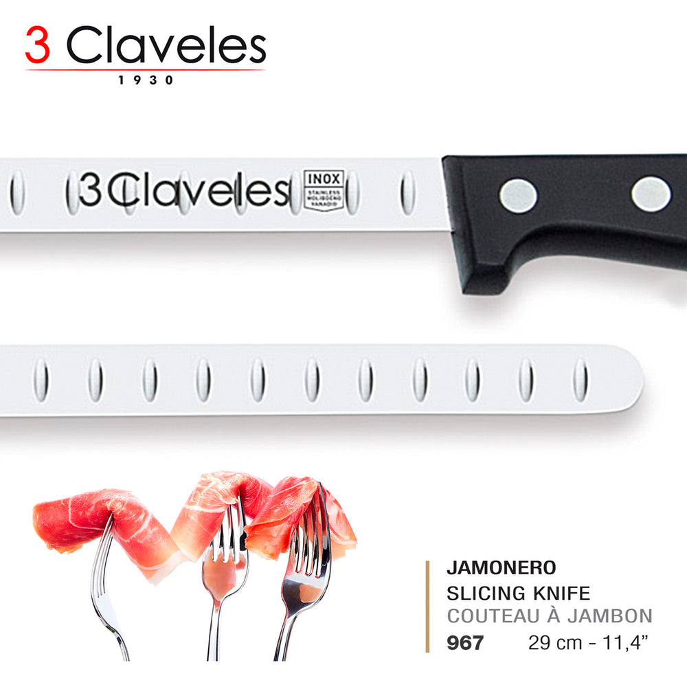 3 Claveles Gourmet - Kit Profesional de Cuchillo Jamonero Deshuesadores Chaira y Funda