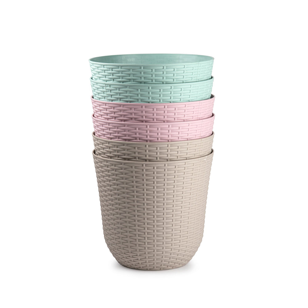 Plastic Forte Rattan - Lote de 2 Macetas Decorativas 25 cm. Uso Interior y Exterior