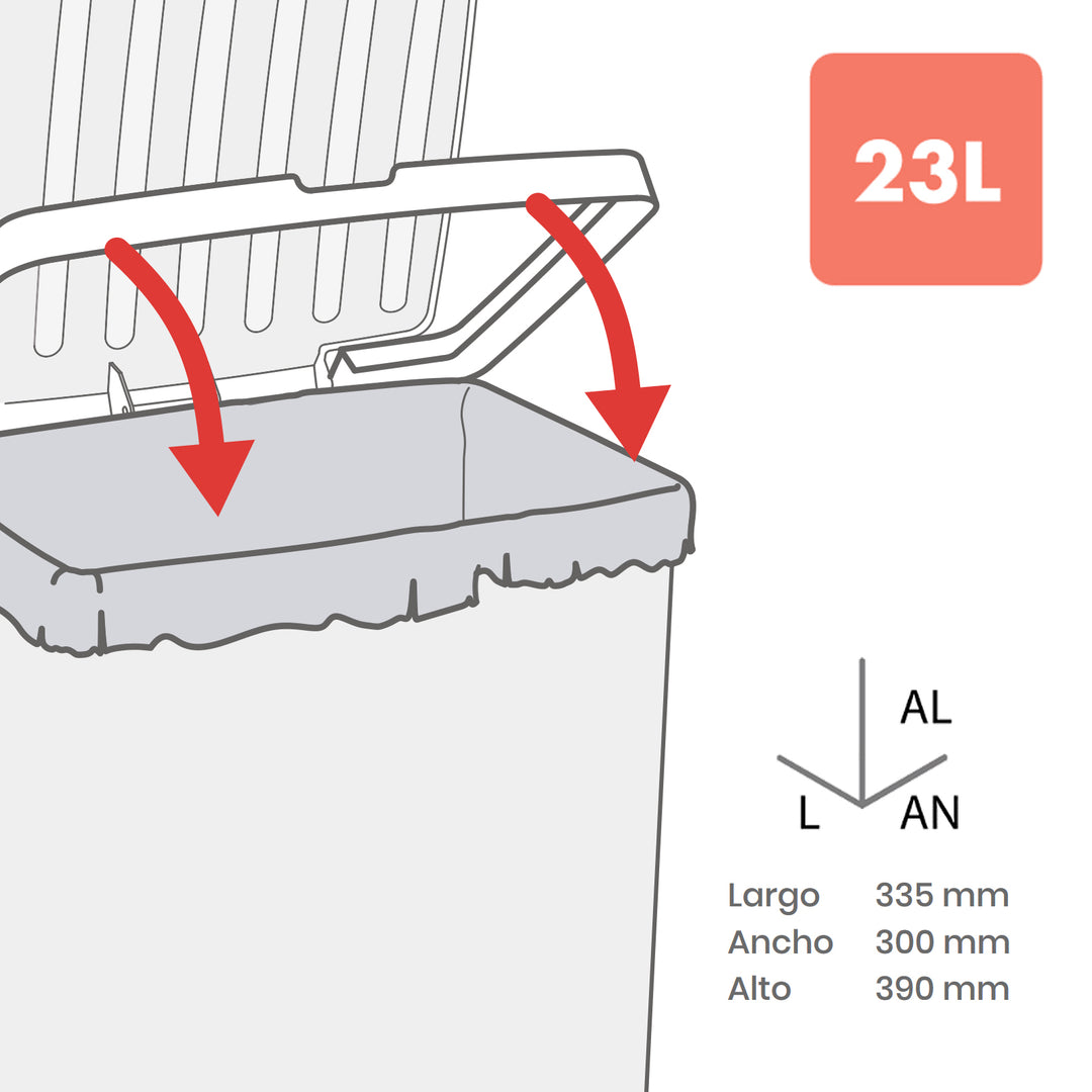 TATAY Millenium - Cubo de Basura de 23L con Apertura a Pedal y Marco Sujeta Bolsas. Blanco