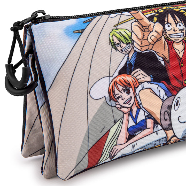 ONE PIECE Pirates - Estuche Escolar Triple Portatodo con 2 Cremalleras. Marrón