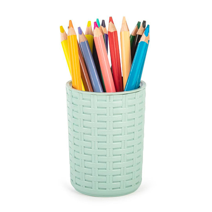 Plastic Forte Rattan - Set de 2 Portalápices Redondos para Escritorio. Verde