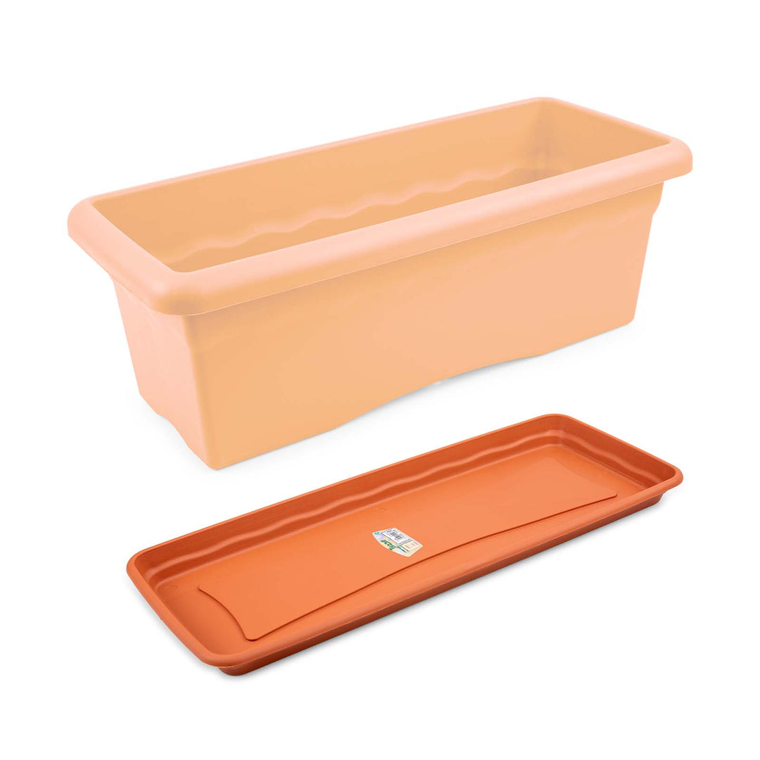 Plastiken TERRA - Pack de 4 Platos Rectangulares 47 cm para Jardinera de 50 cm 14L. Terracota