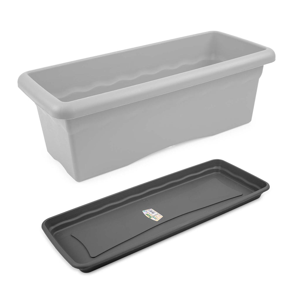 Plastiken TERRA - Pack de 4 Platos Rectangulares 57 cm para Jardinera de 60 cm 22L. Antracita