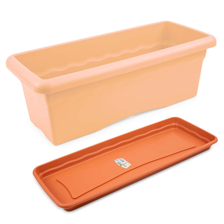 Plastiken TERRA - Pack de 4 Platos Rectangulares 77 cm para Jardinera de 80 cm 31L. Terracota