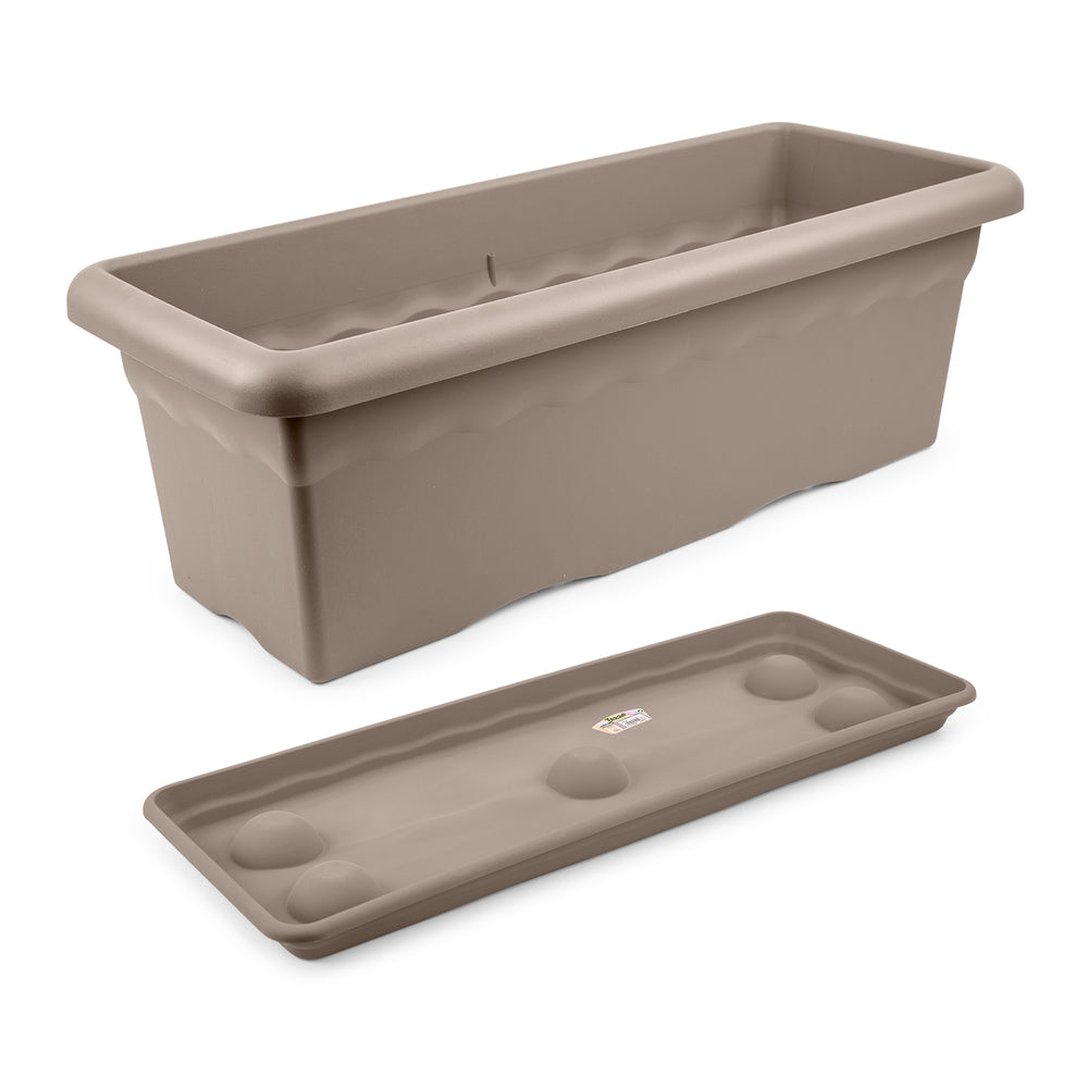 Plastiken TERRA - Jardinera Rectangular 80 x 33 cm 44L con Plato Incluido. Taupe