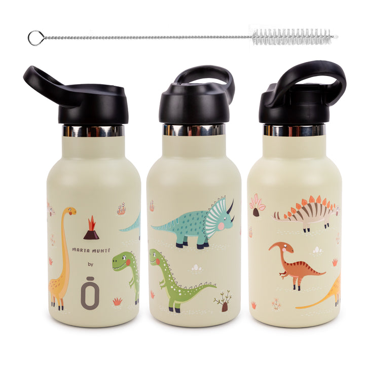 Runbott Marta Munté - Botella Térmica Infantil de 0.35L con Interior Cerámico. Dinos Verde