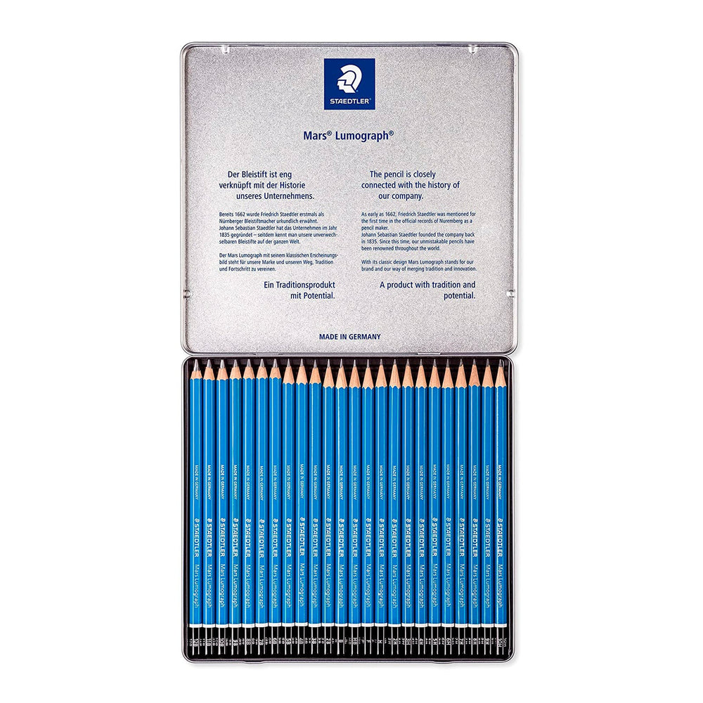 STAEDTLER Mars Lumograph - Estuche Metálico con 24 Lápices de Dibujo Premium