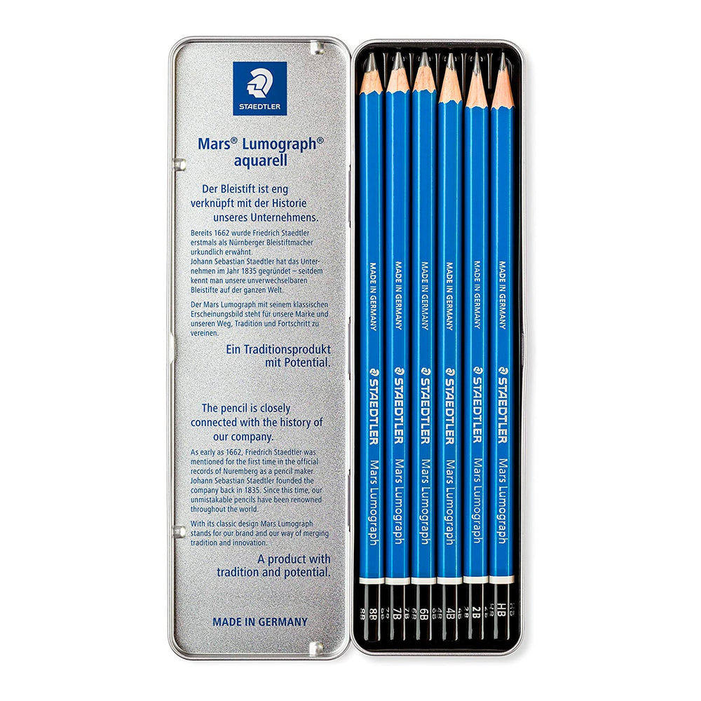 STAEDTLER Mars Lumograph - Estuche Metálico con 6 Lápices de Dibujo Premium