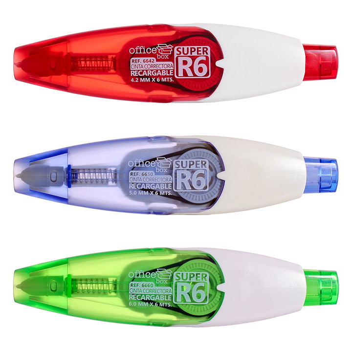 SDI Super R6 + 3 Recambios - Cinta Correctora Retráctil y Recargable de 4.2 mm de Ancho. Rojo