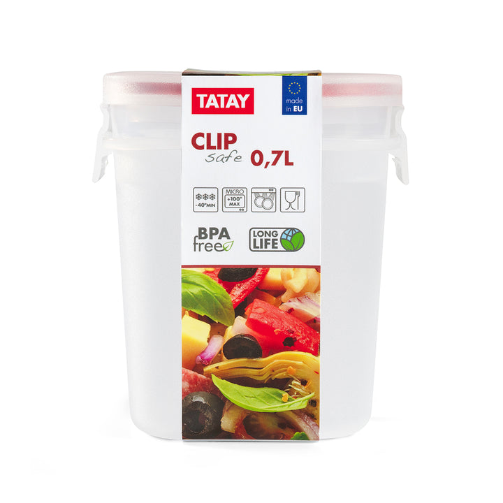 TATAY Clip Safe - Recipiente Hermético Cuadrado 0.7L con Cierre de Pestañas. Rojo