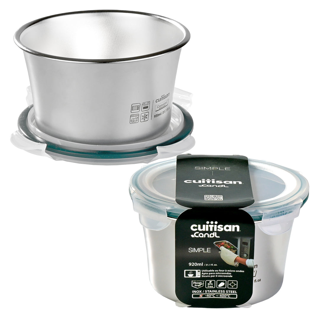 Cuitisan Simple - Recipiente Redondo de 0.9L en Acero Inoxidable Apto Microondas