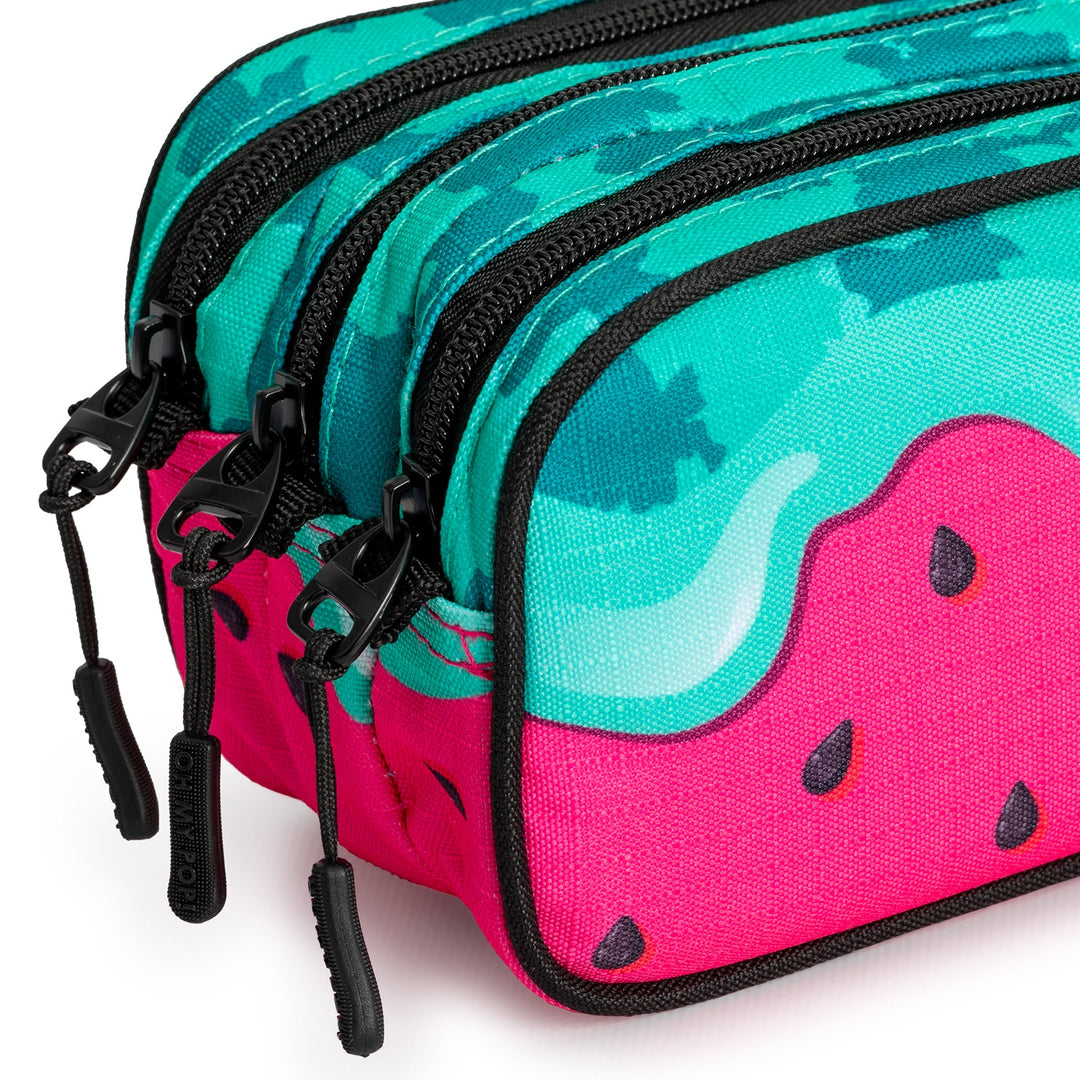 ColePack EcoTrick - Estuche Triple de 3 Cremalleras con Material Escolar Incluido. Melty Melon