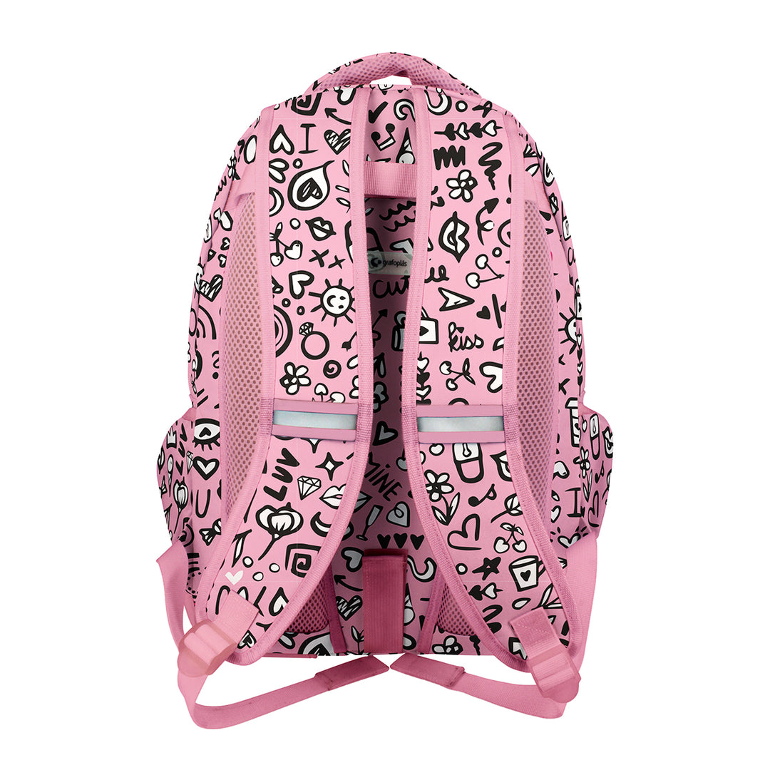 Grafoplás - Mochila Escolar 3 Cremalleras con Divisor Portátil y Adaptable Carrito. I Love You