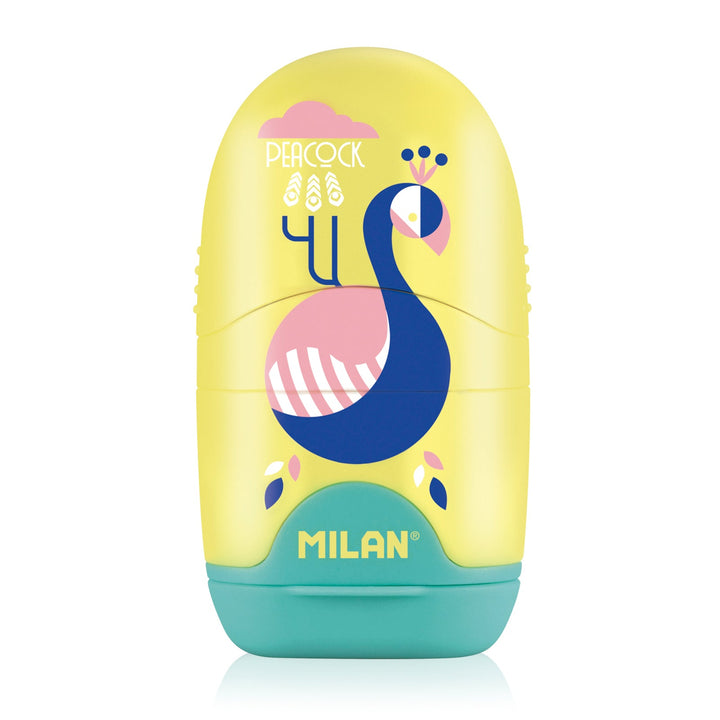 MILAN COMPACT PEACOCK - Afilaborra Compact. Combinación de Goma y Sacapuntas. Azul-Rosa