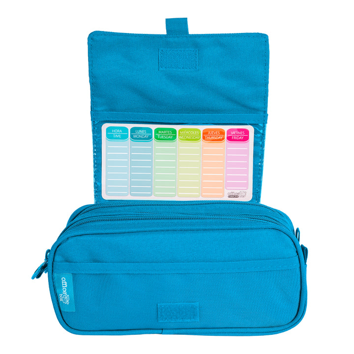 ColePack Pro - Estuche Triple de 3 Cremalleras con Material Escolar Incluido. Azul Claro