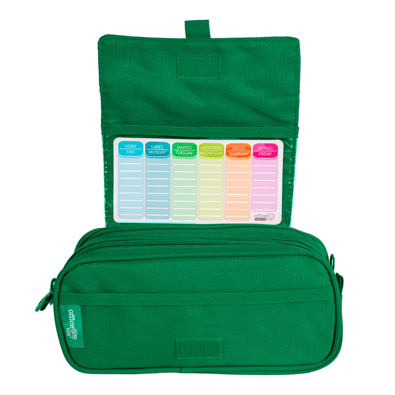 ColePack Pro - Estuche Triple de 3 Cremalleras con Material Escolar Incluido. Verde