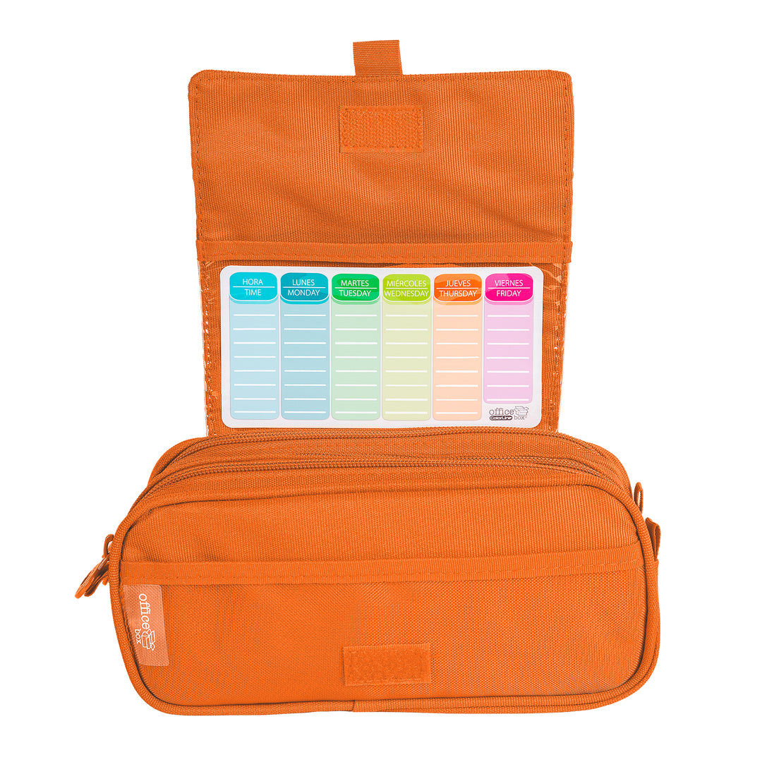 ColePack Eco - Estuche Triple de 3 Cremalleras con Material Escolar Incluido. Naranja